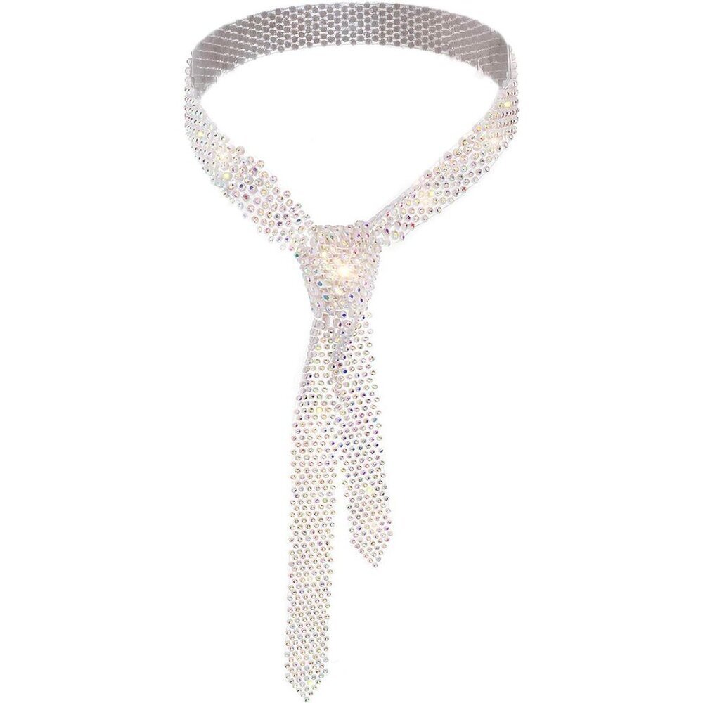 Rhinestone Neck Tie Cotton Women Gift Scarf Belt for Party Wedding